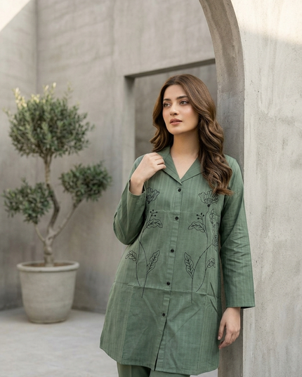 Mauve Collared Embroidered Top- Short Kurti | Aanghan.pk