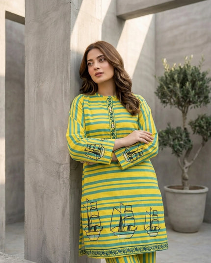 Canary Cruise Embroidered Cotton Lawn Kurti