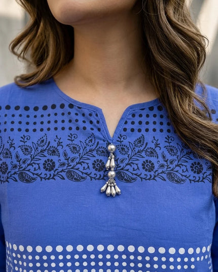 Royal Azure Embroidered Cotton Lawn Kurti