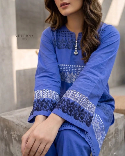 Royal Azure Embroidered Cotton Lawn Kurti
