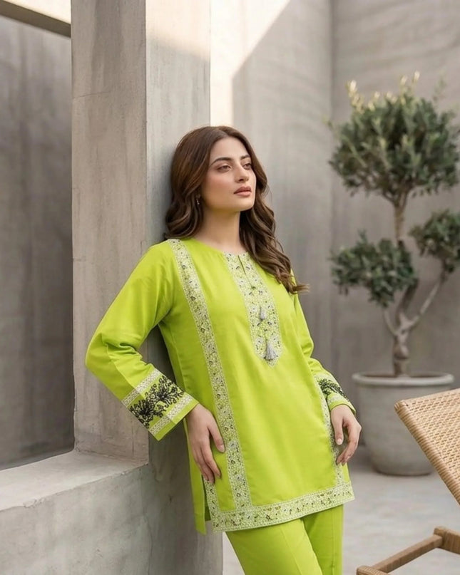 Lime Zest Embroidered Cotton Lawn Kurti