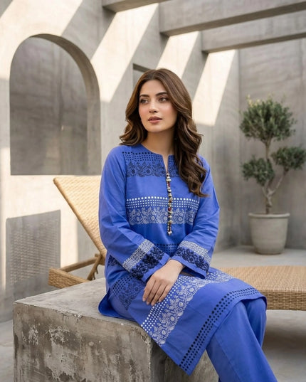 Royal Azure Embroidered Cotton Lawn Kurti