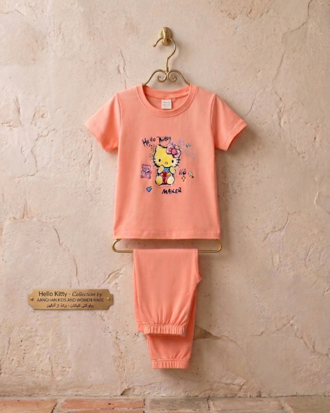 Hello Kitty Peach Cotton Set | Comfortable Kids Wear