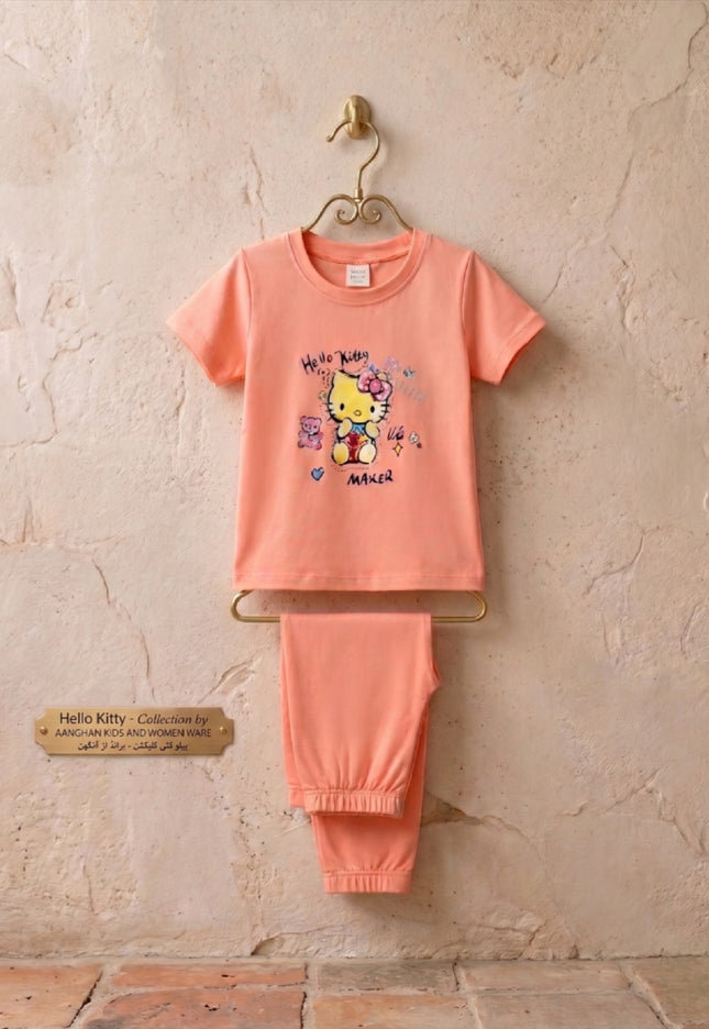 Hello Kitty Peach Cotton Set | Comfortable Kids Wear