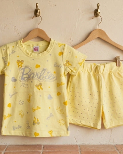 Barbie Yellow Glitter Shorts Set | Summer Playwear