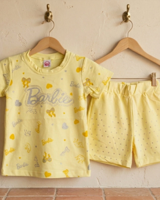 Barbie Yellow Glitter Shorts Set | Summer Playwear
