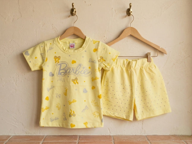 Barbie Yellow Glitter Shorts Set | Summer Playwear