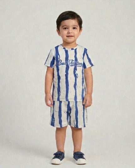 Blue Stripe Cotton Shorts Set | Boys Summer Wear