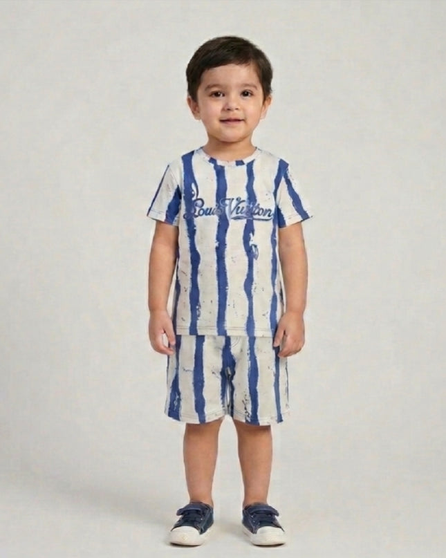 Blue Stripe Cotton Shorts Set | Boys Summer Wear