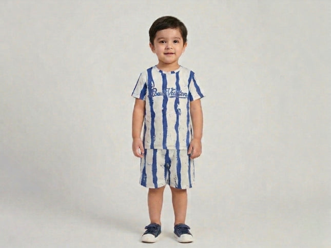 Blue Stripe Cotton Shorts Set | Boys Summer Wear
