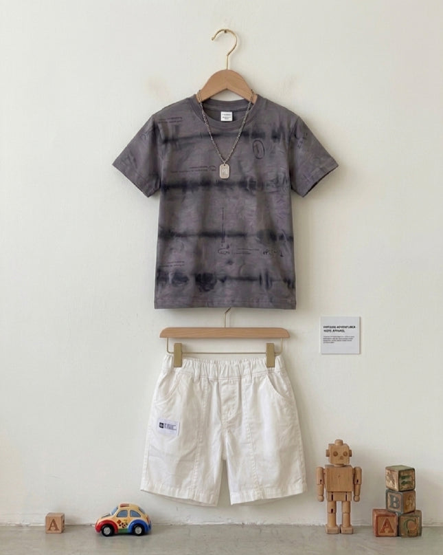 Charcoal Grey Tie-Dye & White Shorts Set | Urban Kids Fashion