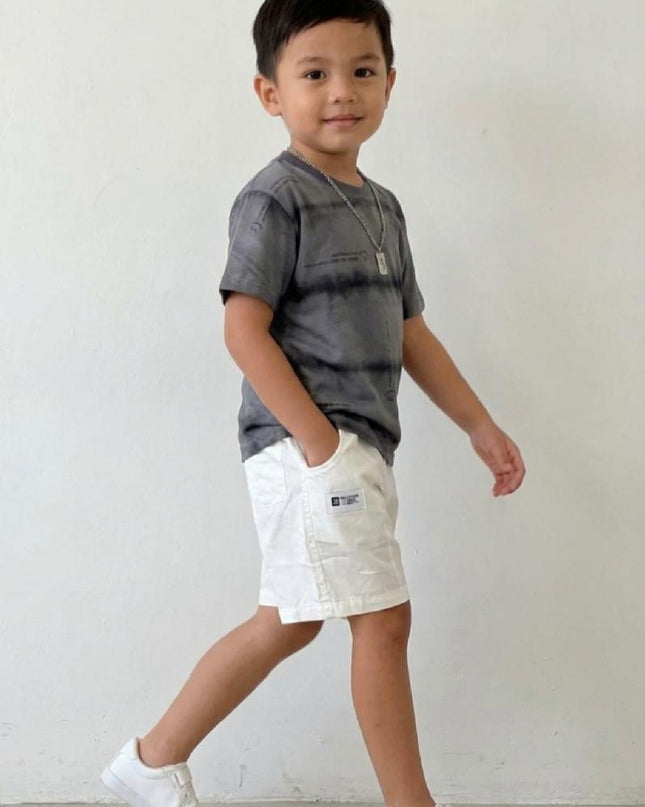 Charcoal Grey Tie-Dye & White Shorts Set | Urban Kids Fashion