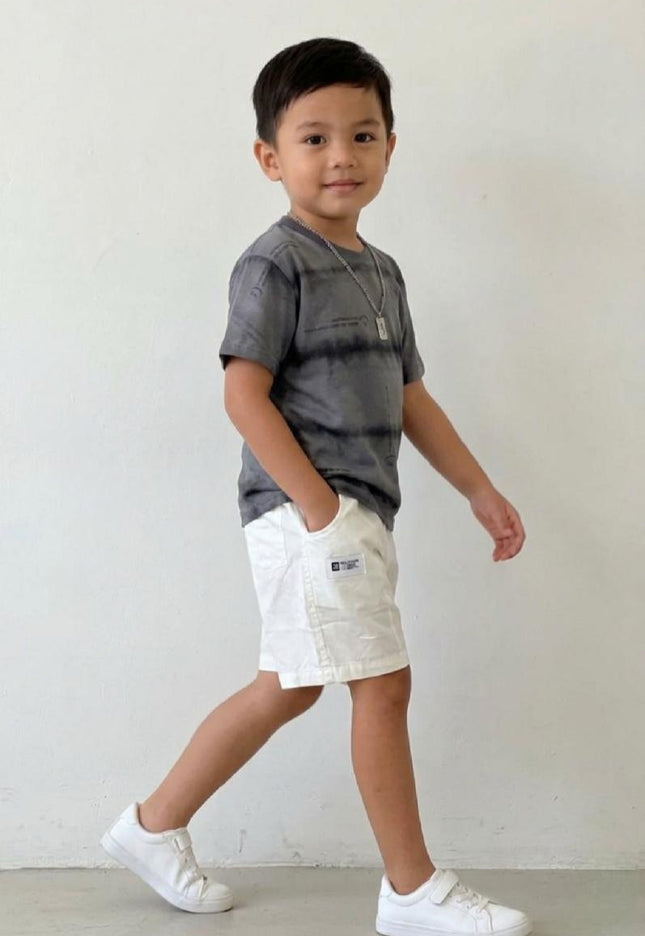 Charcoal Grey Tie-Dye & White Shorts Set | Urban Kids Fashion
