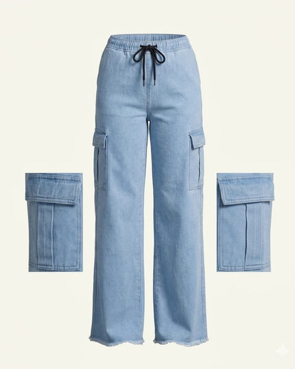 Women's Light Wash Denim Cargo Pants