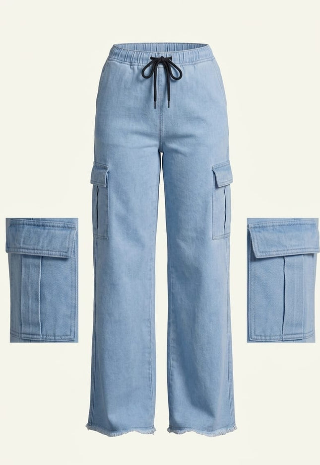 Women's Light Wash Denim Cargo Pants