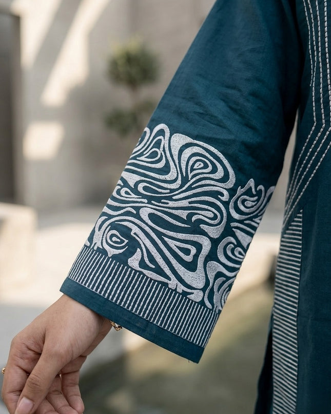 Deep Teal Horizon Embroidered 2-Piece Cotton Lawn Set