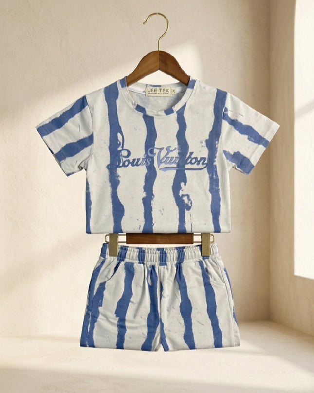 Blue Stripe Cotton Shorts Set | Boys Summer Wear