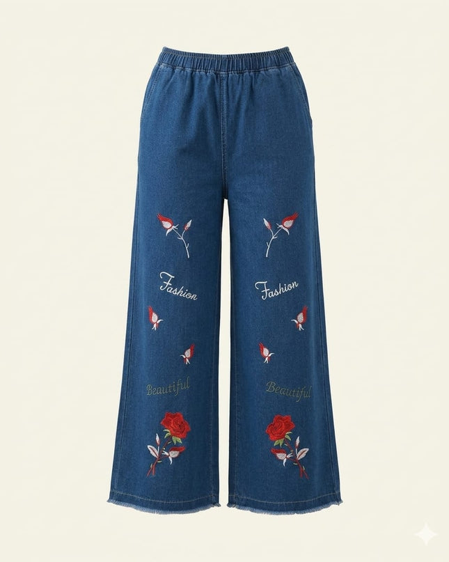 Women's Embroidered Wide-Leg Denim Jeans