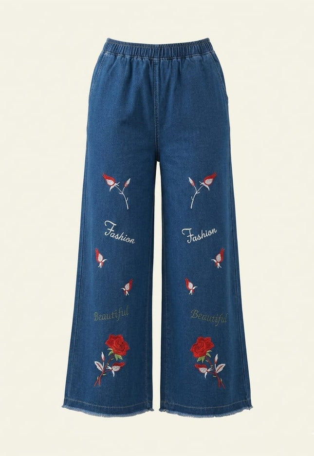 Women's Embroidered Wide-Leg Denim Jeans