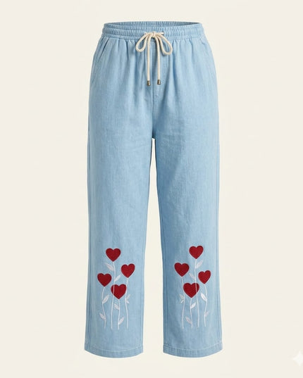 Heart Embroidered Light Wash Jeans