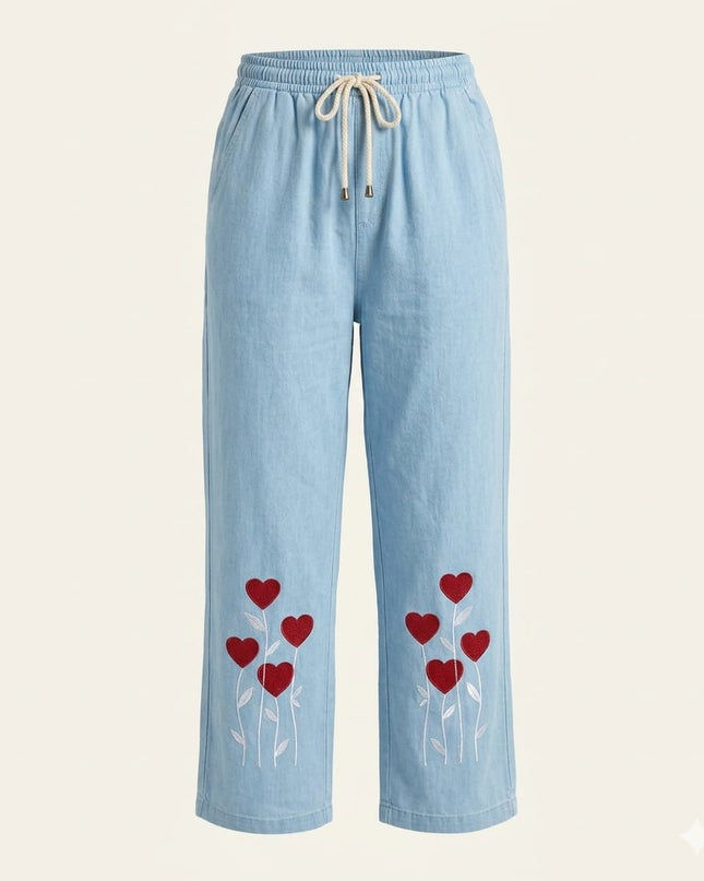 Heart Embroidered Light Wash Jeans