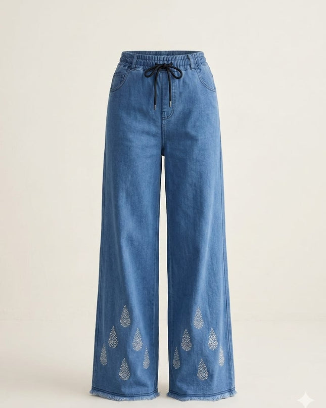 Aanghan Embroidered Denim jeans – Light Blue