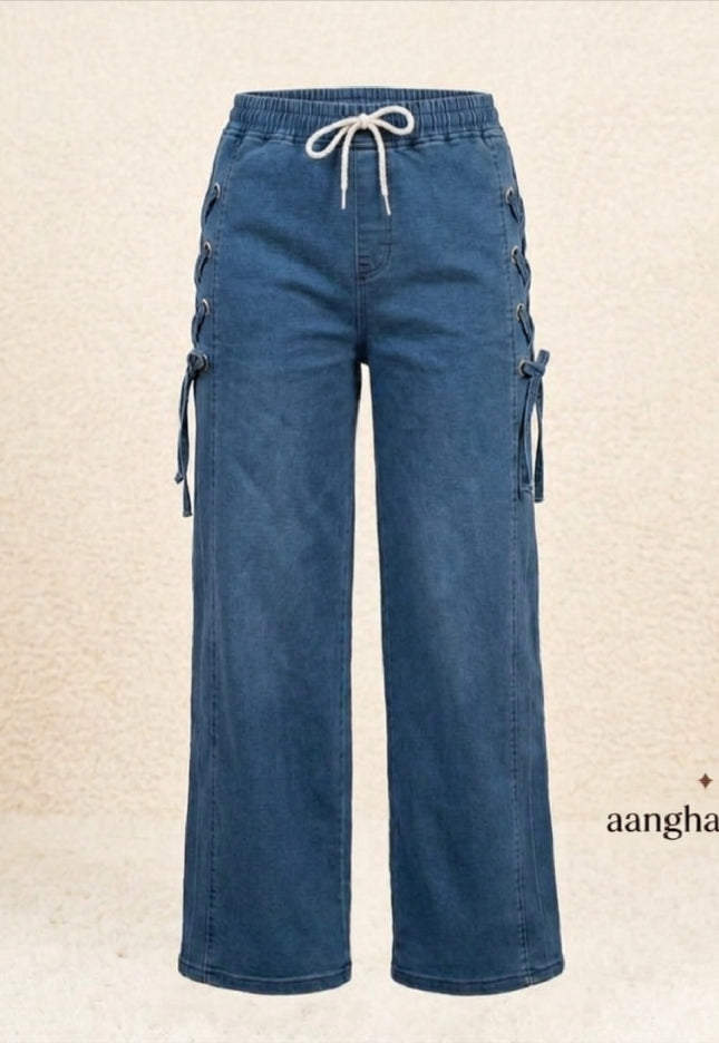 Aanghan Side-Lace Denim jeans-Trousers