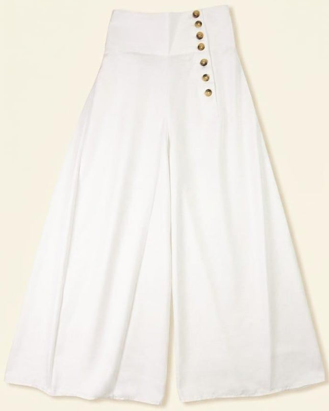 Gold-Button Ivory Palazzos - aanghan