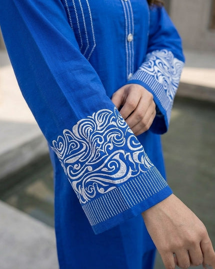 Cobalt Horizon Embroidered 2-Piece Cotton Lawn Set