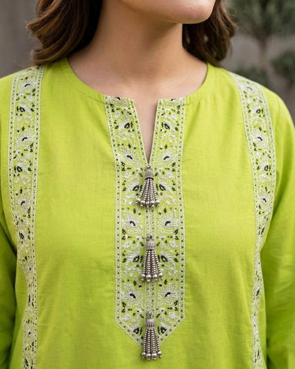 Lime Zest Embroidered Cotton Lawn Kurti