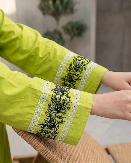 Lime Zest Embroidered Cotton Lawn Kurti
