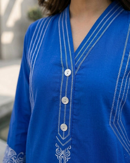 Cobalt Horizon Embroidered 2-Piece Cotton Lawn Set