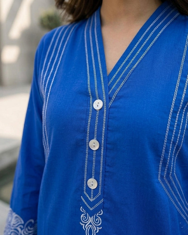 Cobalt Horizon Embroidered 2-Piece Cotton Lawn Set