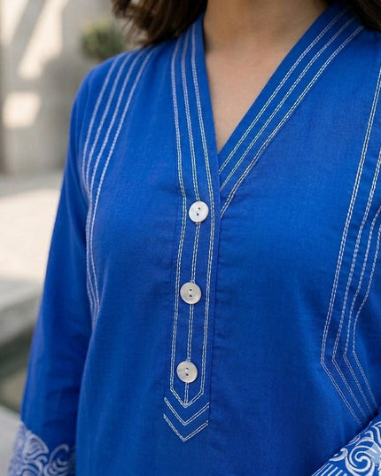 Cobalt Horizon Embroidered 2-Piece Cotton Lawn Set