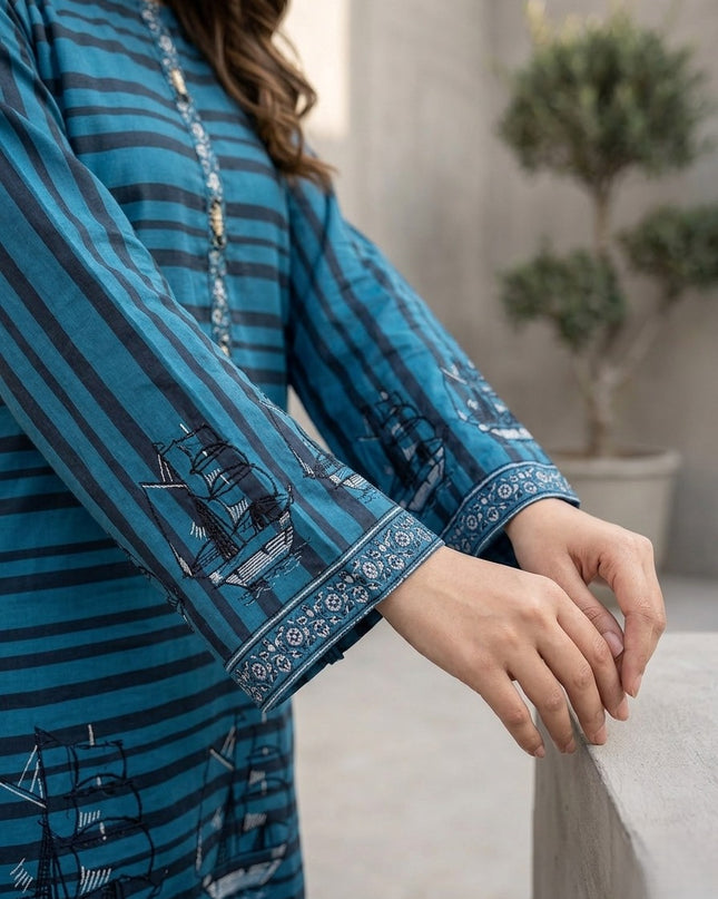 Ocean Voyage Embroidered 2-Piece Cotton Lawn Set